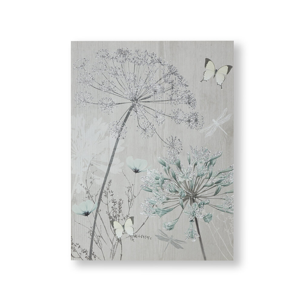 Art for the Home Grey Harmony Blooms Glitter Printed Canvas